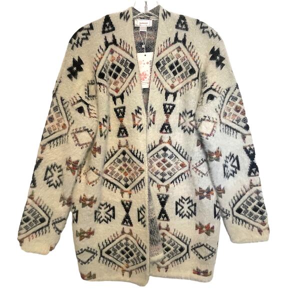 Kamana NEW Southwest Frost Open Cardigan Womens Large Fuzzy Soft Aztec Sweater - Picture 2 of 9